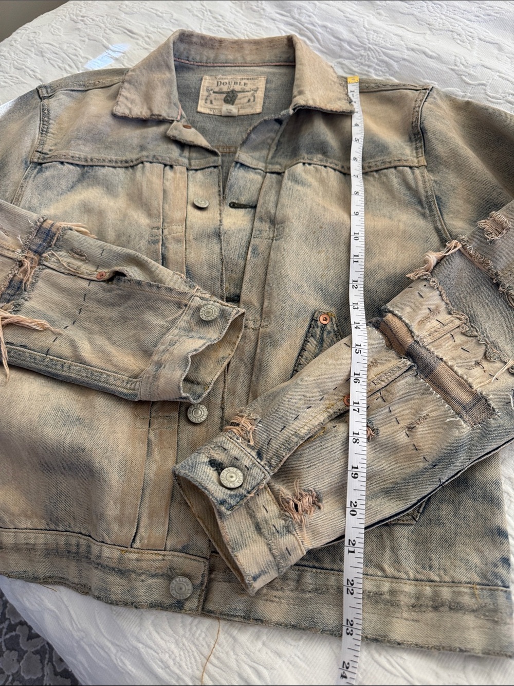 Ralph Lauren Double RL Distressed Washed Tan Denim Jacket